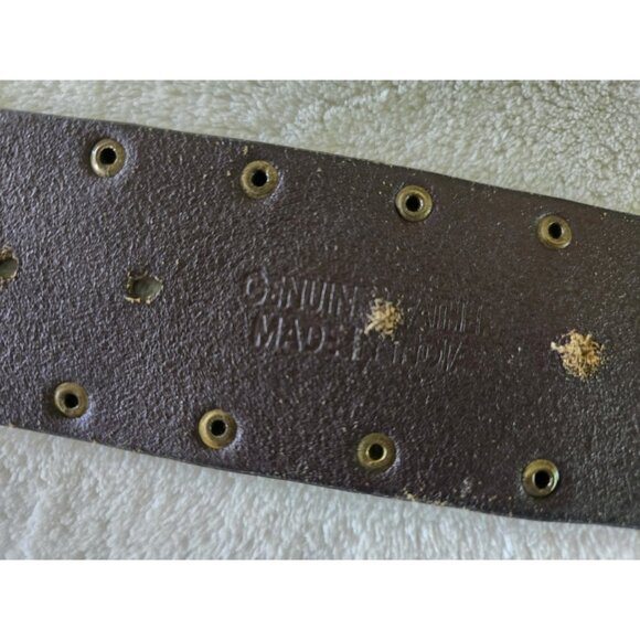 Womens Y2K Vintage Belt Brown Leather Round Brass Medallion Buckle Calvin Klein - Picture 4 of 7